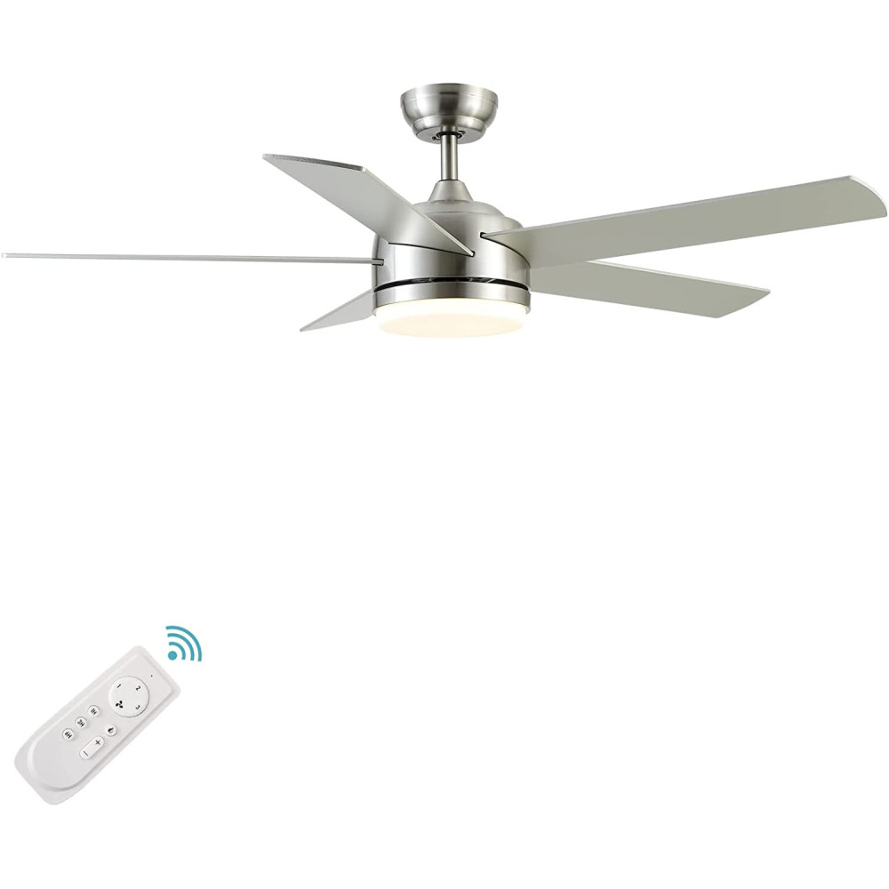 52" Brushed Nickel ceiling fan with lights and remote control,Dimmable LED,Quiet reversible motor, 5 blades