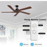 54" DC Ceiling Fan without Lights, 5 Reversible Wood Blades, DC Motor, Matte Black Finish with Walnut Blades, ETL Listed