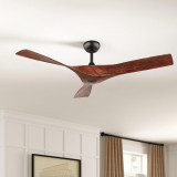 52" DC Ceiling Fan without Lights, Walnut Bronze Ceiling Fan with Remote, 3 Curved ABS Blades, Noiseless Reversible DC Motor