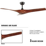 52" DC Ceiling Fan without Lights, Walnut Bronze Ceiling Fan with Remote, 3 Curved ABS Blades, Noiseless Reversible DC Motor