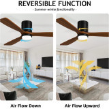 52" Low Profile Ceiling Fan with 3 Wood Fan Blade Flush Mount Ceiling Fan Noiseless Reversible DC Motor -Matte Black