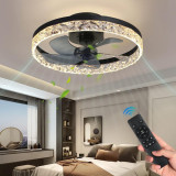 Modern Indoor Flush Mount Ceiling Fan with Lights,Dimmable Low Profile Ceiling Fans,3 Light Tones and 6 Speeds, Black
