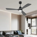 52" Gray Ceiling Fan with LED Light Remote Control, 3 Walnut Wood Blades -6 Speeds -Reversible Quiet DC Motor and Matte Black
