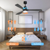 52" Gray Ceiling Fan with LED Light Remote Control, 3 Walnut Wood Blades -6 Speeds -Reversible Quiet DC Motor and Matte Black