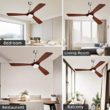 52" Ceiling Fan Outdoor Ceiling Fan with LED Light Remote Control,Reversible DC Motor and Brushed Nickel