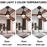 52" Ceiling Fans with Lights Remote Control, 3 Wood Blades Indoor Farmhouse, Outdoor Patios, DC Reversible Motor