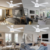 52" White Ceiling Fan with Lights and Remote Control,Quiet Reversible Motor,Dimmable tri-Color temperatures LED,5 Blades