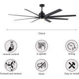 Large 72" industrial ceiling fans with light and remote control.6 speed reversible DC motor, Dimmable CCT LED